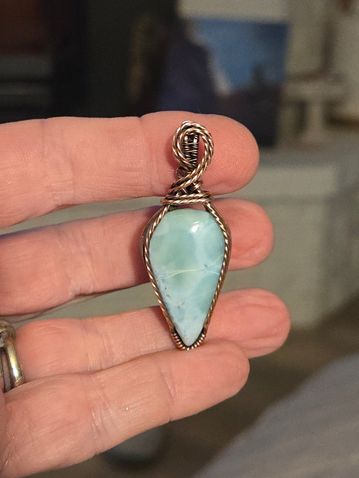 Gorgeous Larimar in Antiqued Copper Wire