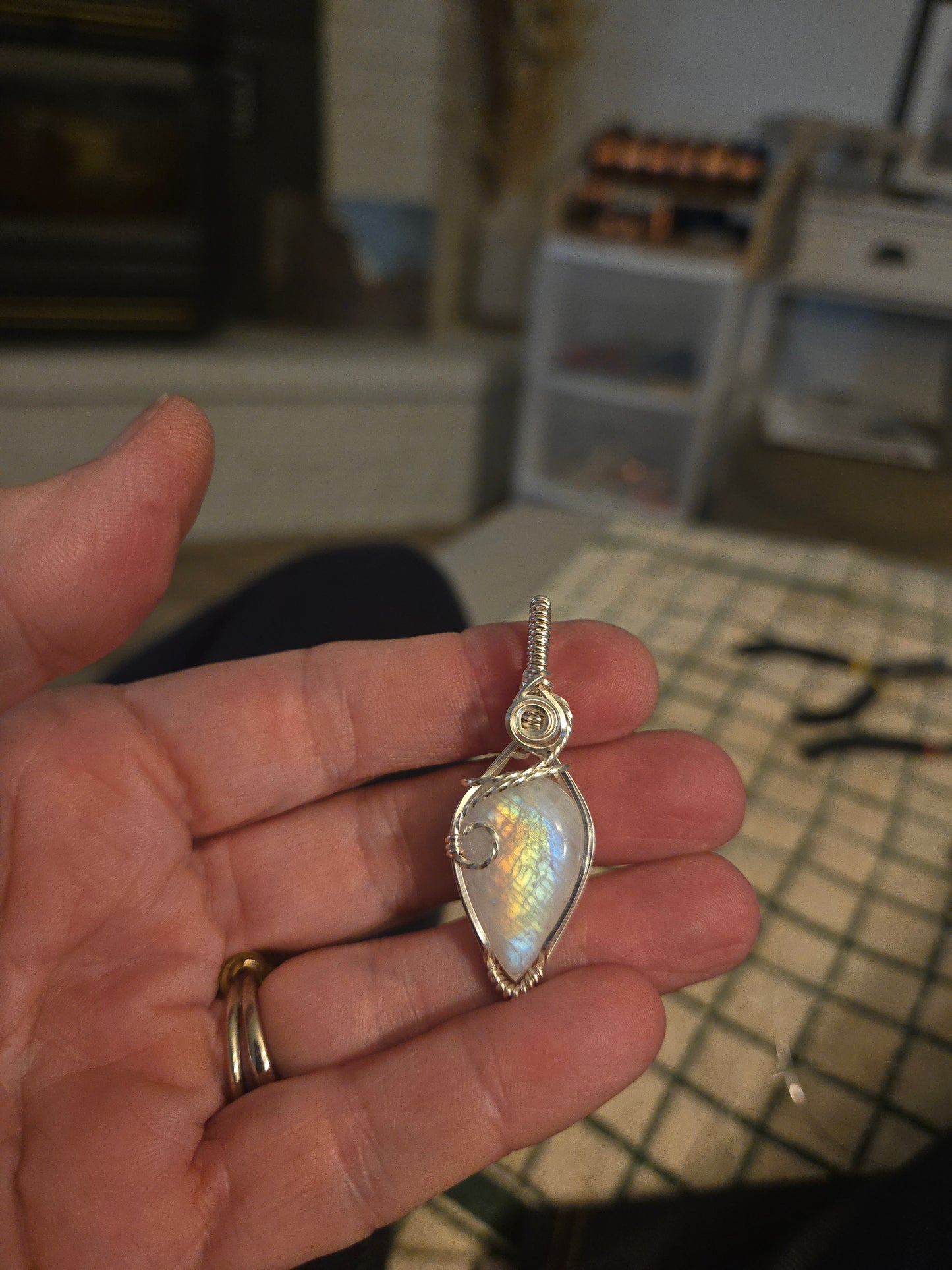 Moonstone in Silver Plated Wire