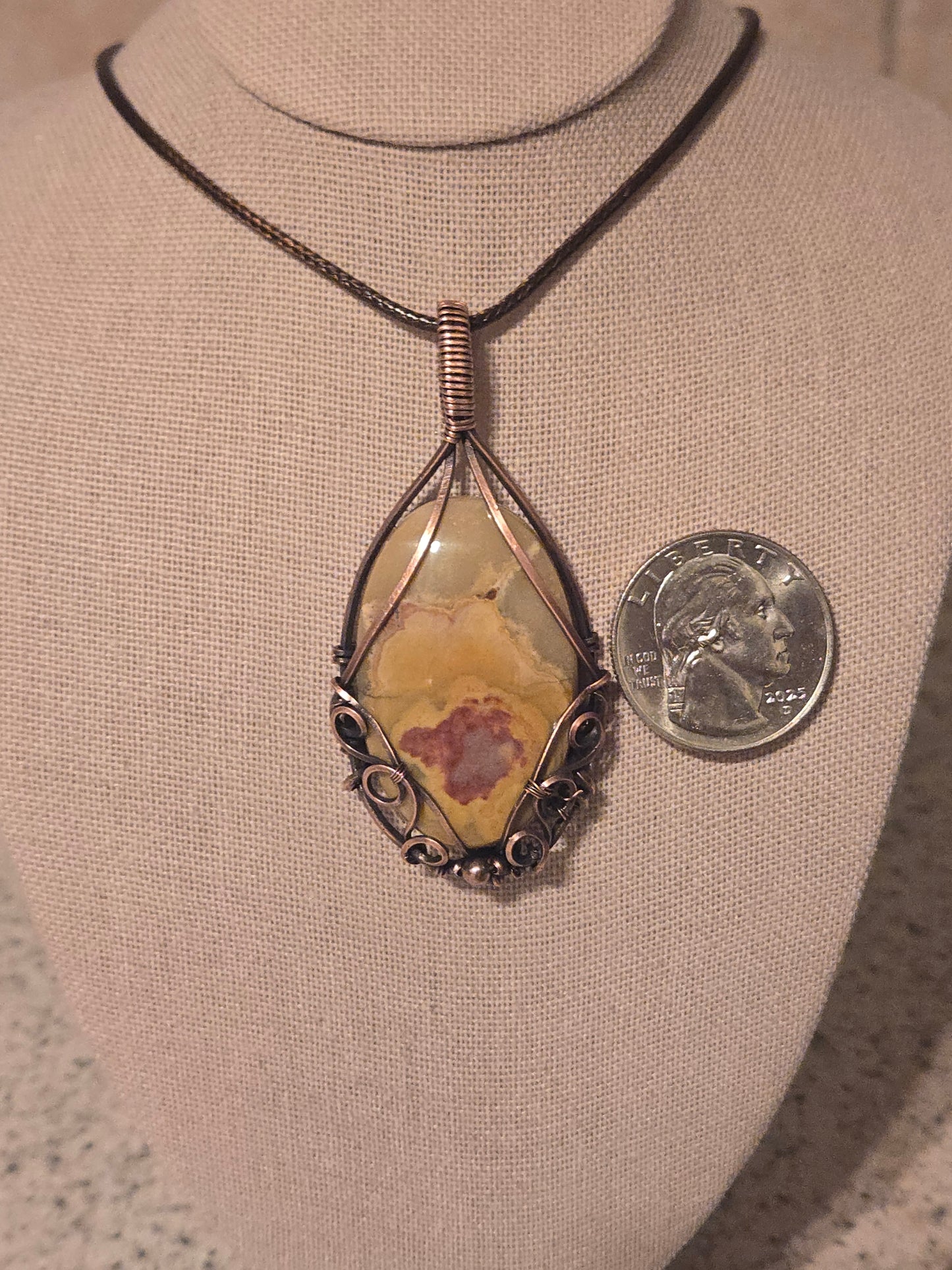 Crazy Lace Agate in Oxidized Copper Wire