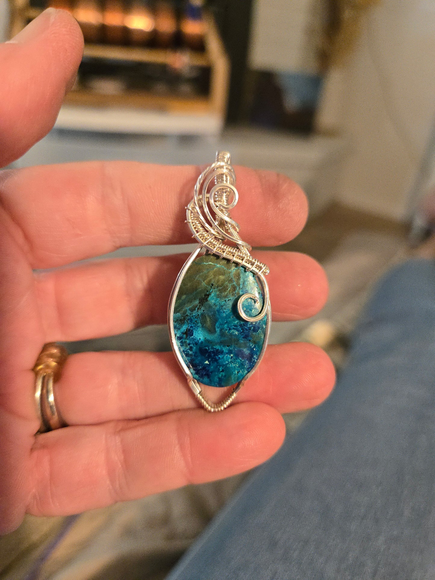 Azurite in Sterling Silver Wire