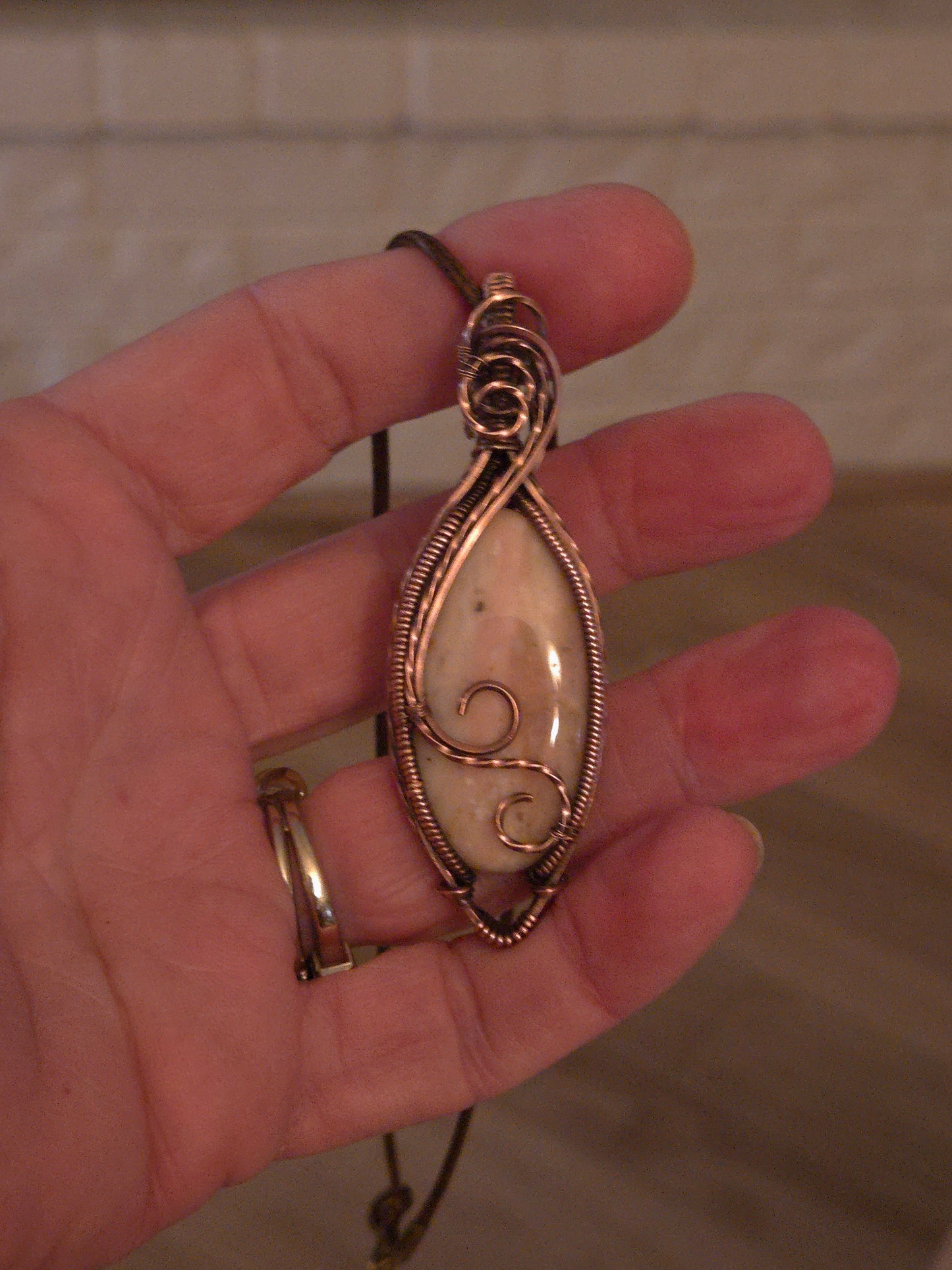 Pink Opal in Antiqued Copper Wire