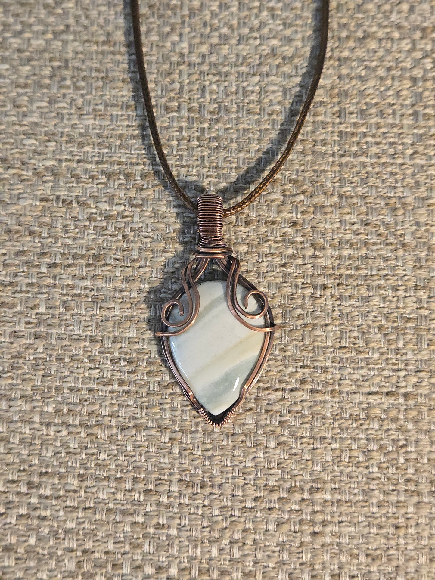 Saturn Chalcedony in Antiqued Copper Wire