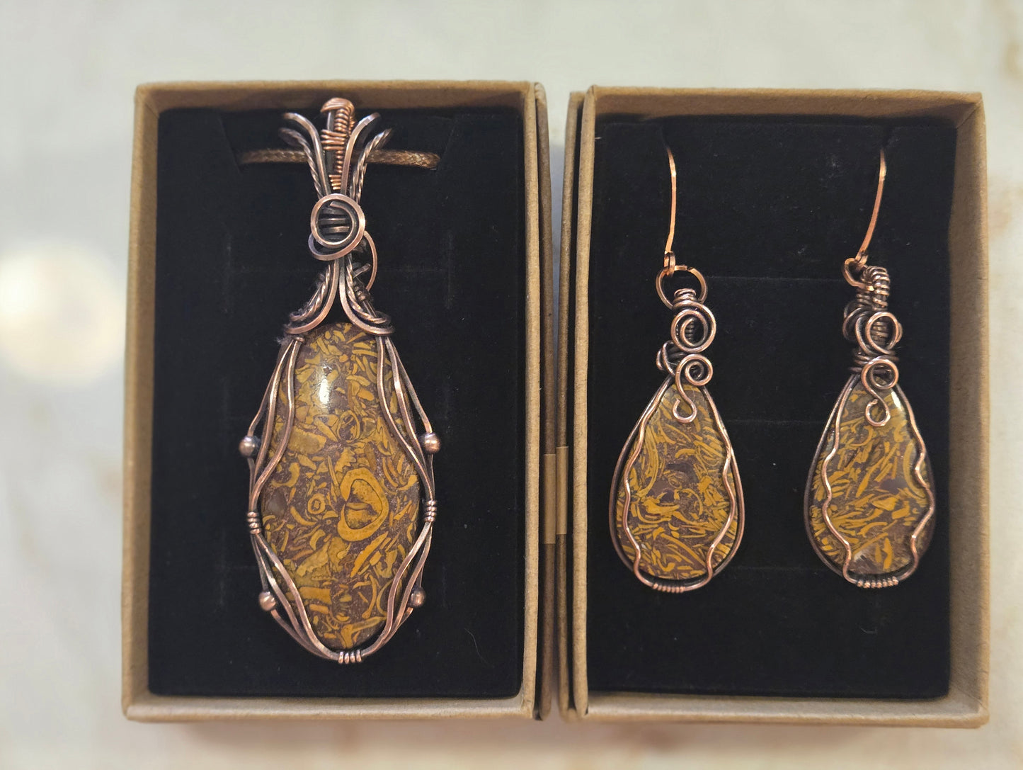 Mariyam Jasper Set in Antiqued Copper Wire