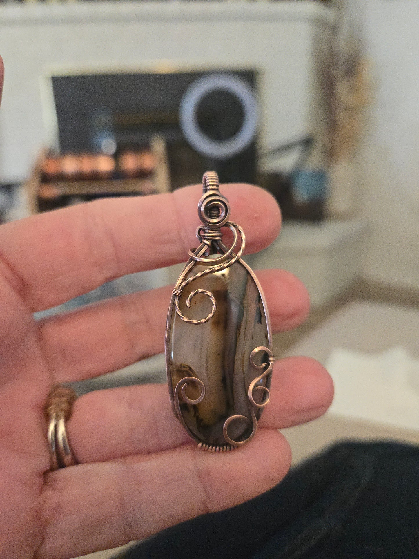 Montana Agate in Oxidized Copper Wire