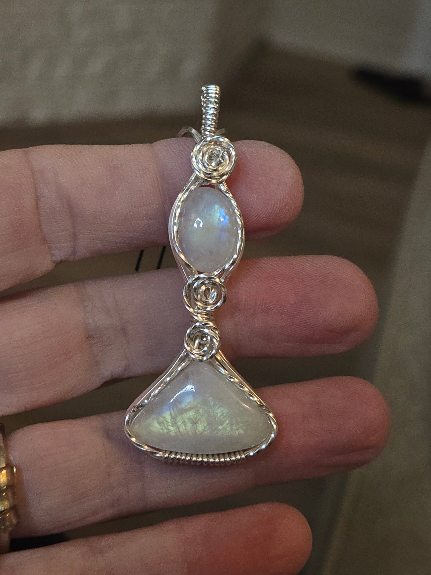 Double Moonstone in Silver Plated Wire