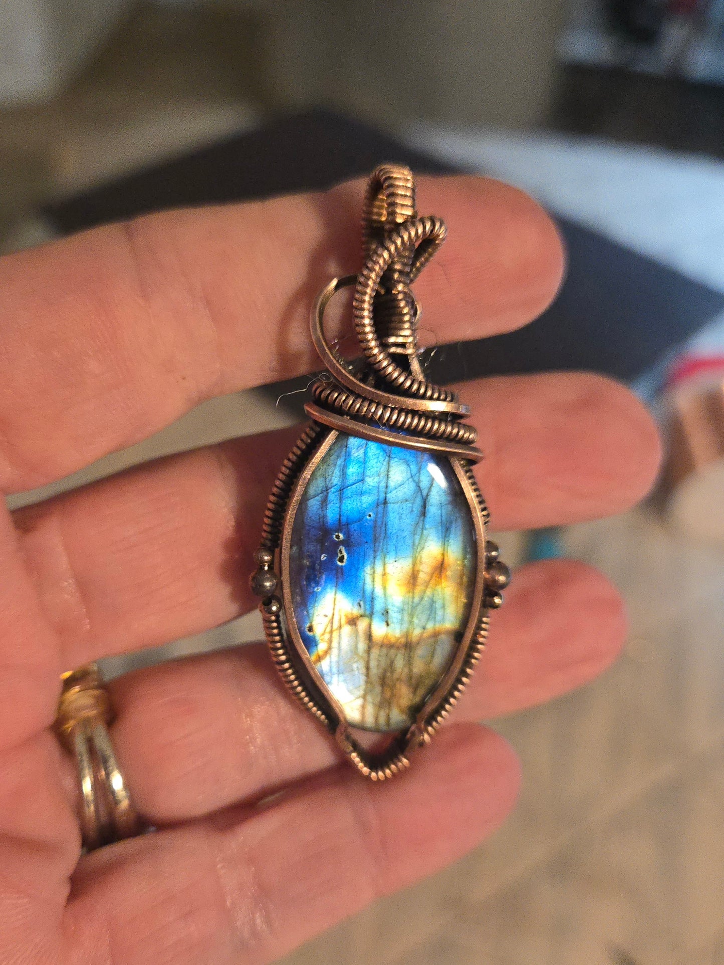 Labradorite in Antiqued Copper Wire