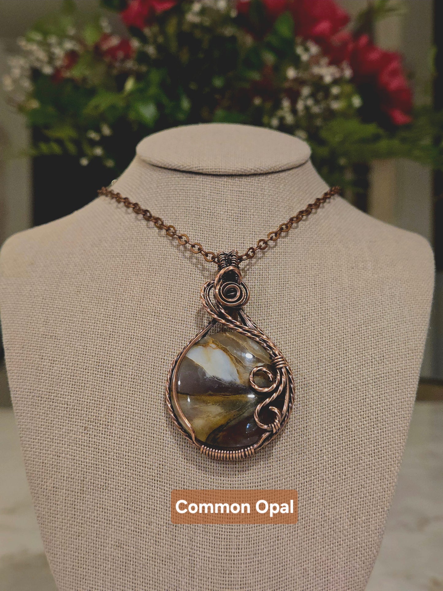 Common Opal in Antiqued Copper Wire