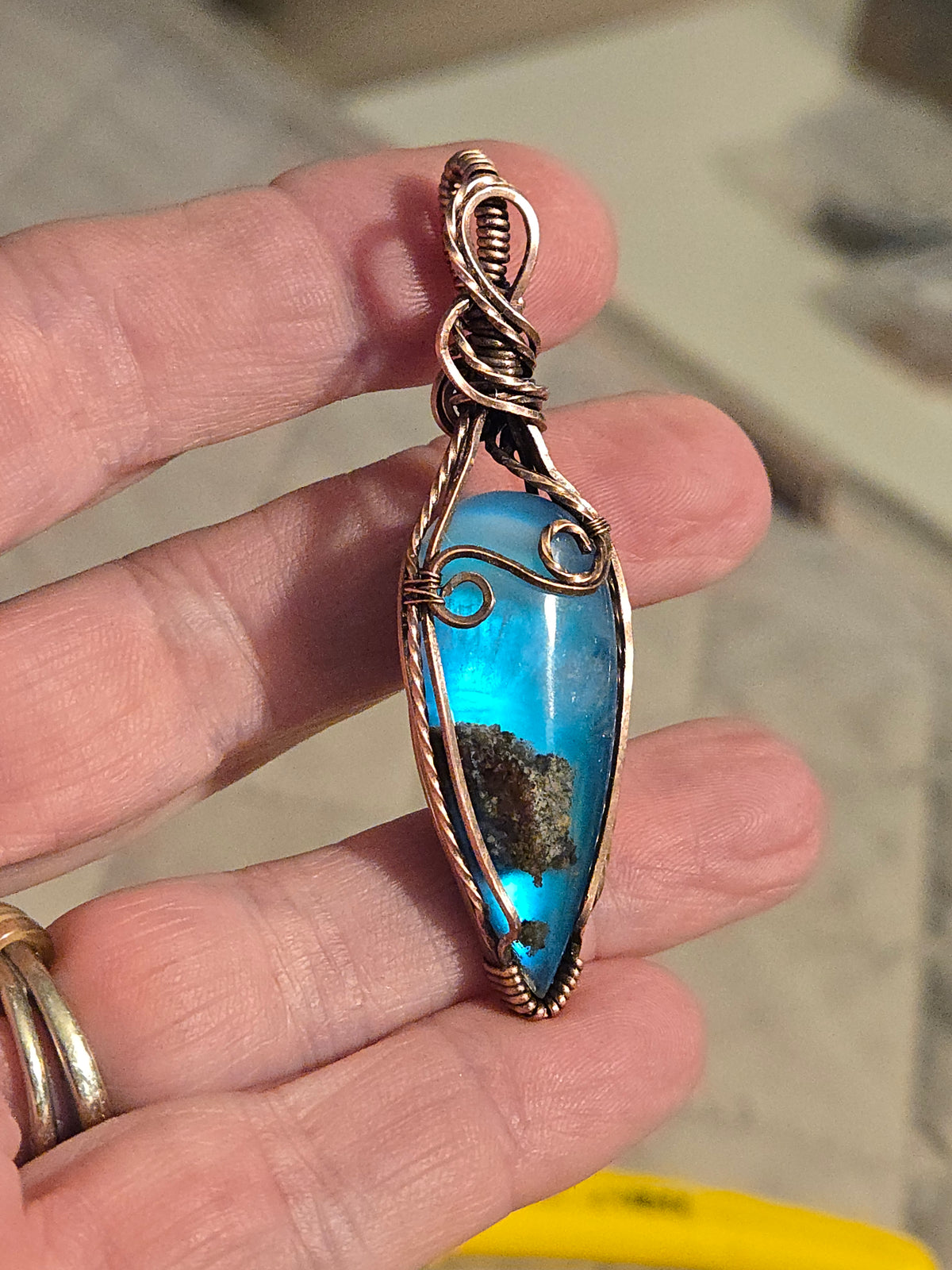 Moss Agate Doublet in Antiqued Copper Wire