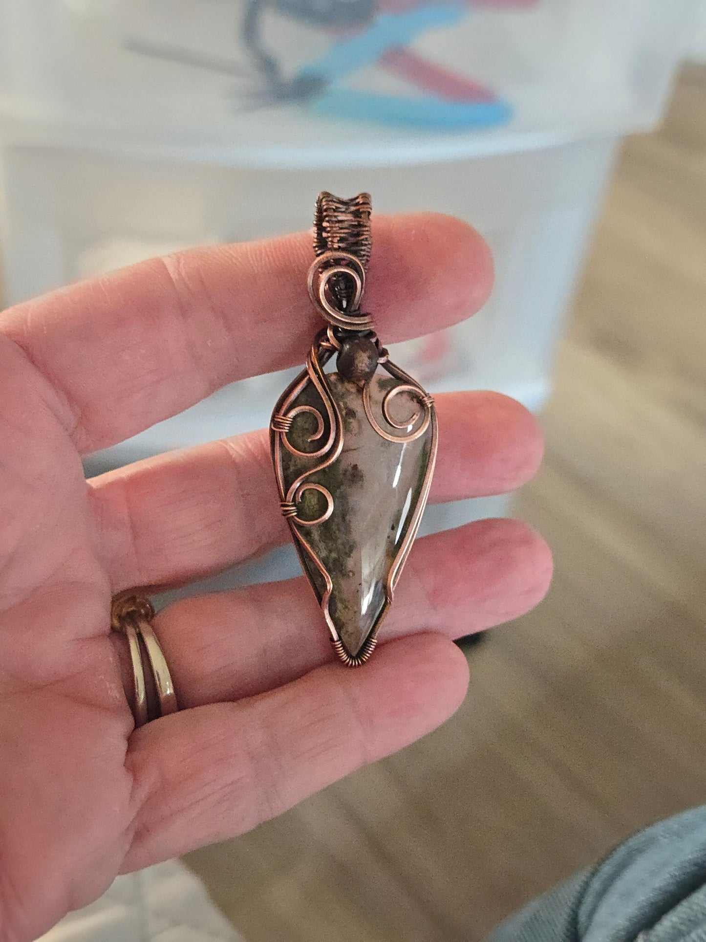 Moss Agate in Oxidized Copper Wire