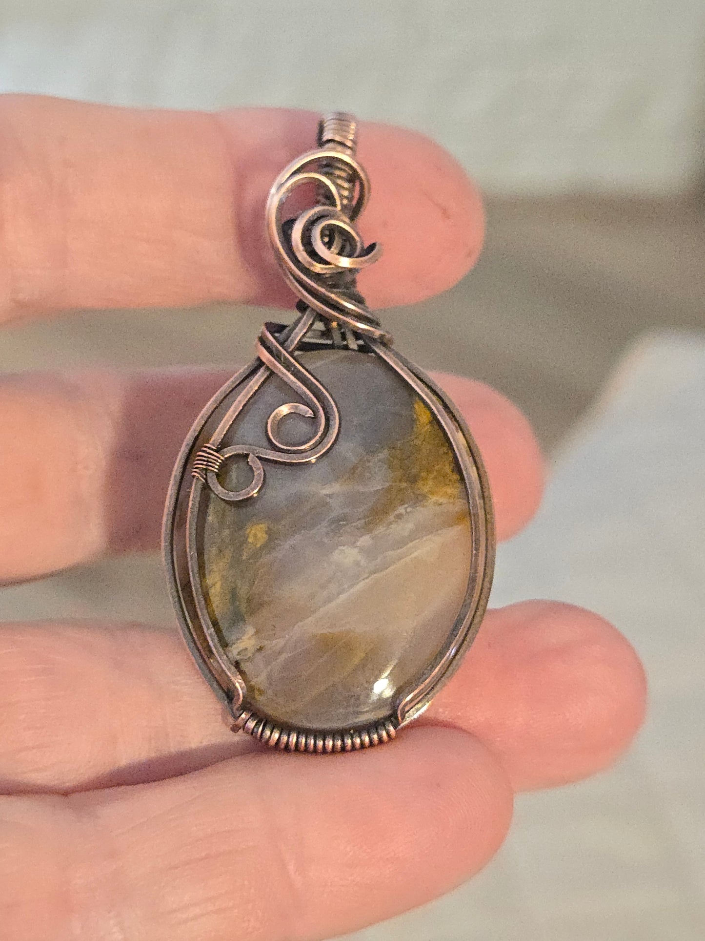 Common Opal in Antiqued Copper Wire