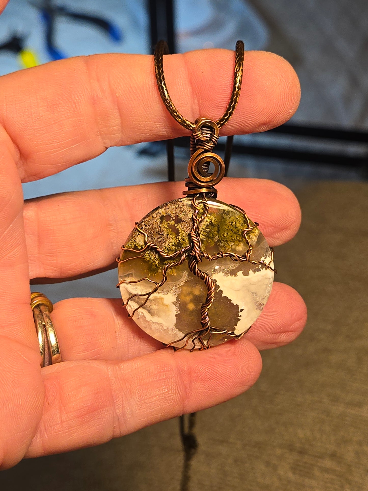 Moss Agate Tree of Life in Oxidized Copper Wire
