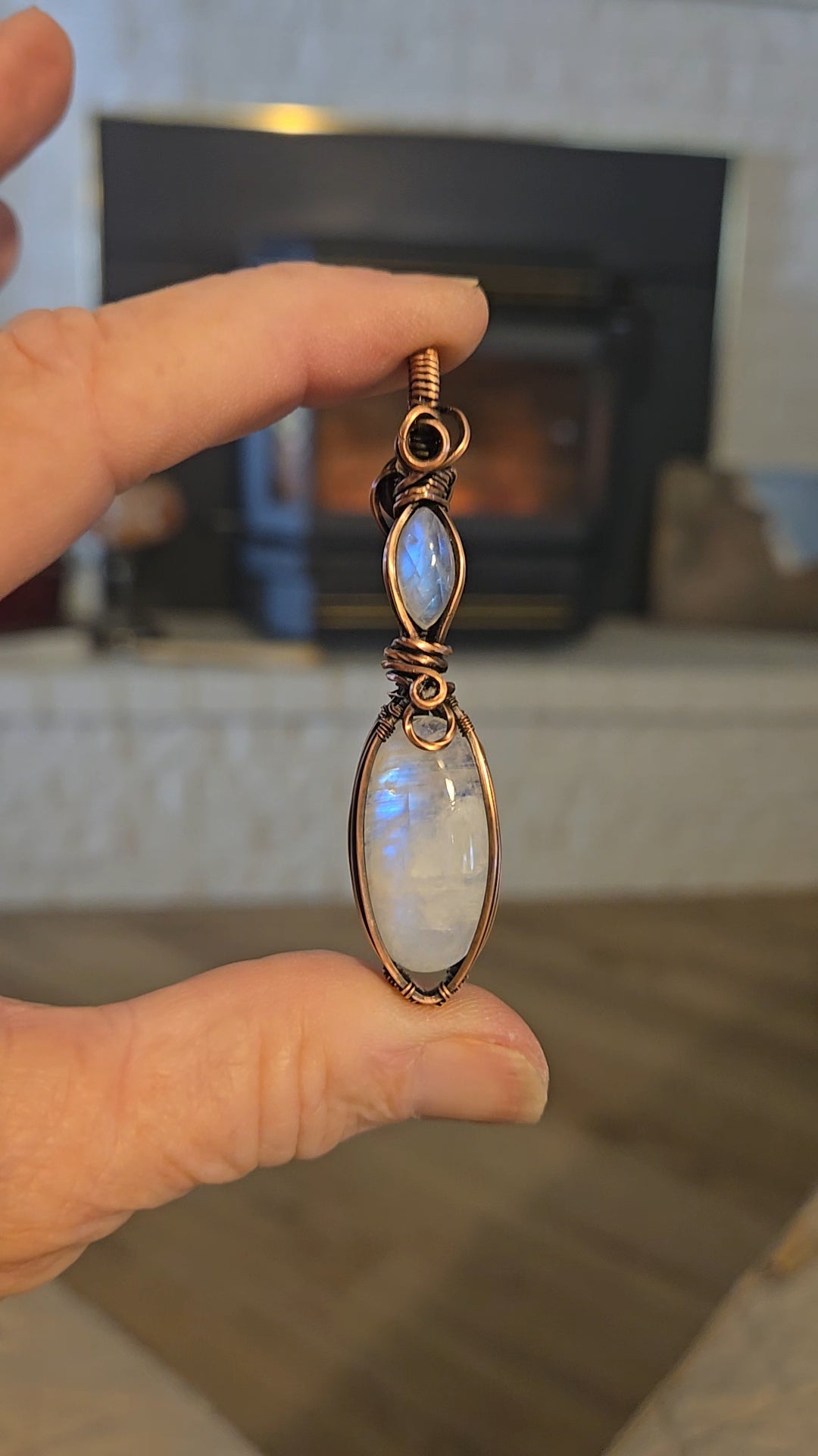Double Moonstone in Antiqued Copper Wire