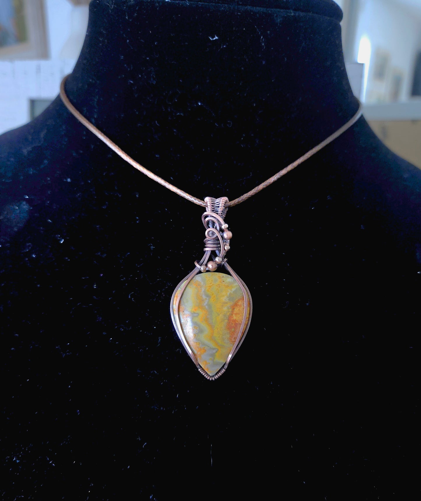 Bumblebee Jasper in Oxidized Copper Wire