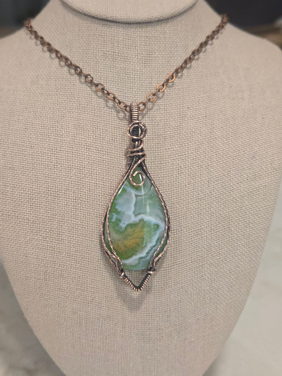 Aurora Plume Agate Doublet in Antiqued Copper Wire
