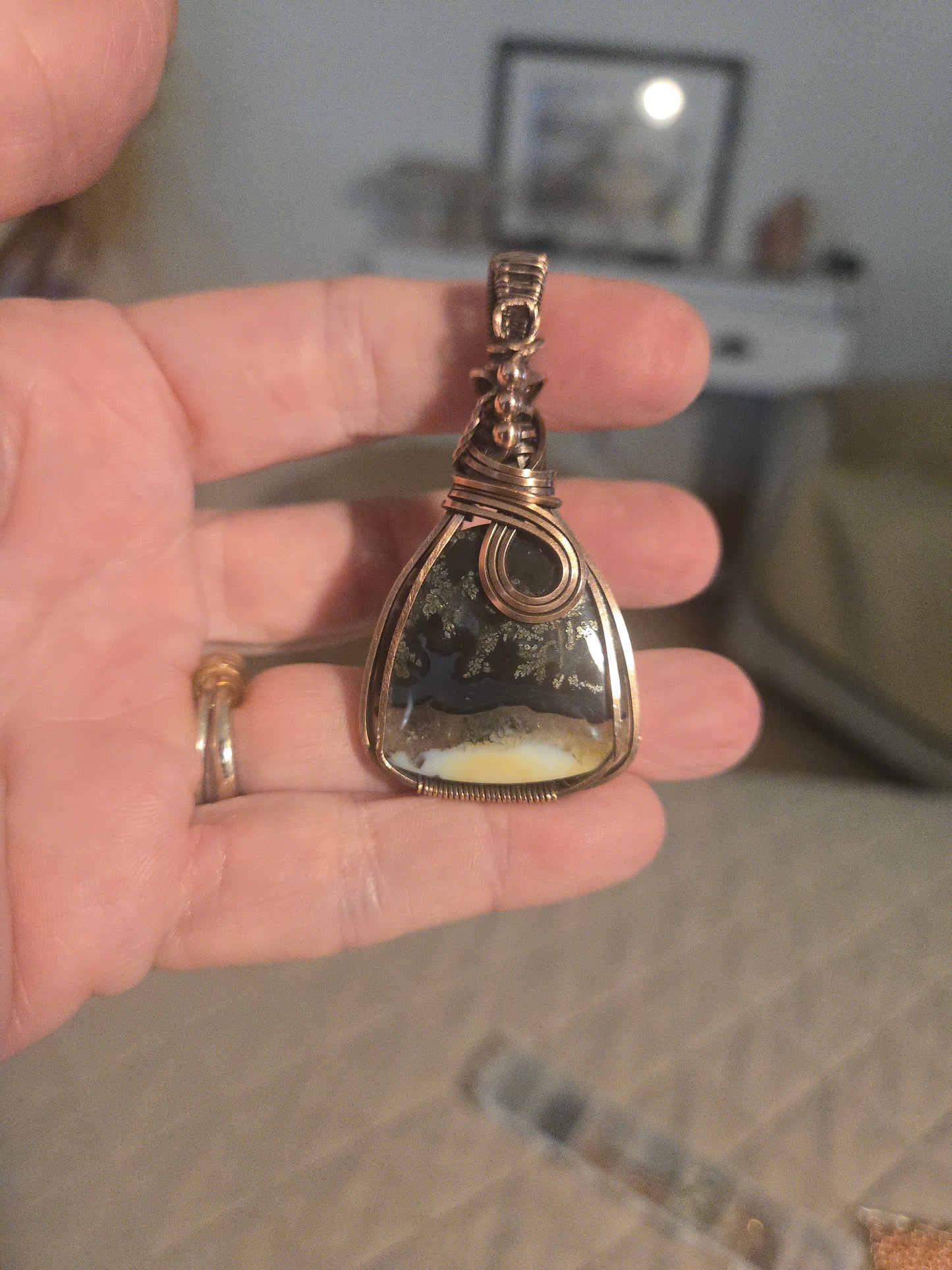 Black Marcasite in Antiqued Copper Wire