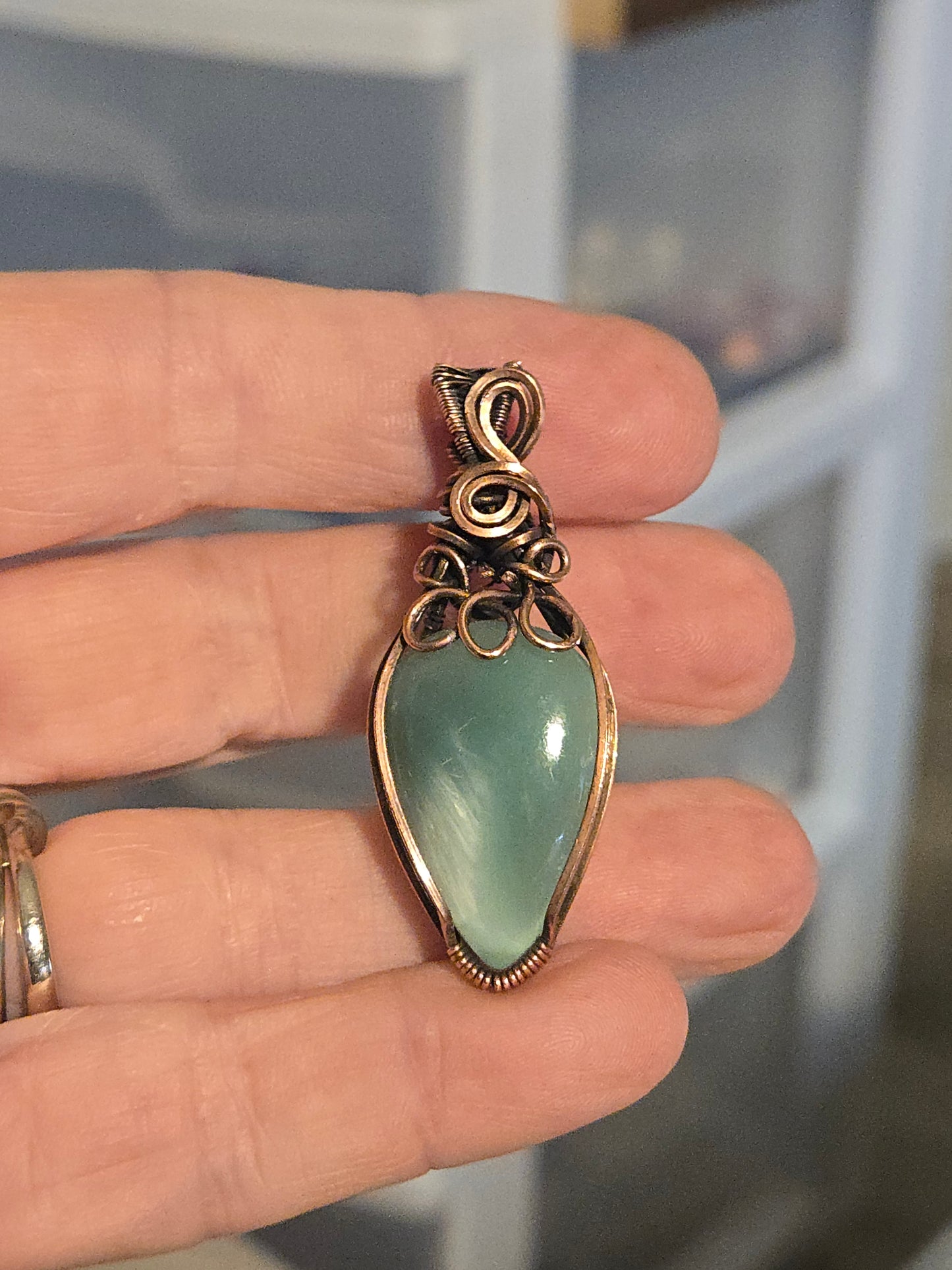 Hemimorphite in Antiqued Copper Wire