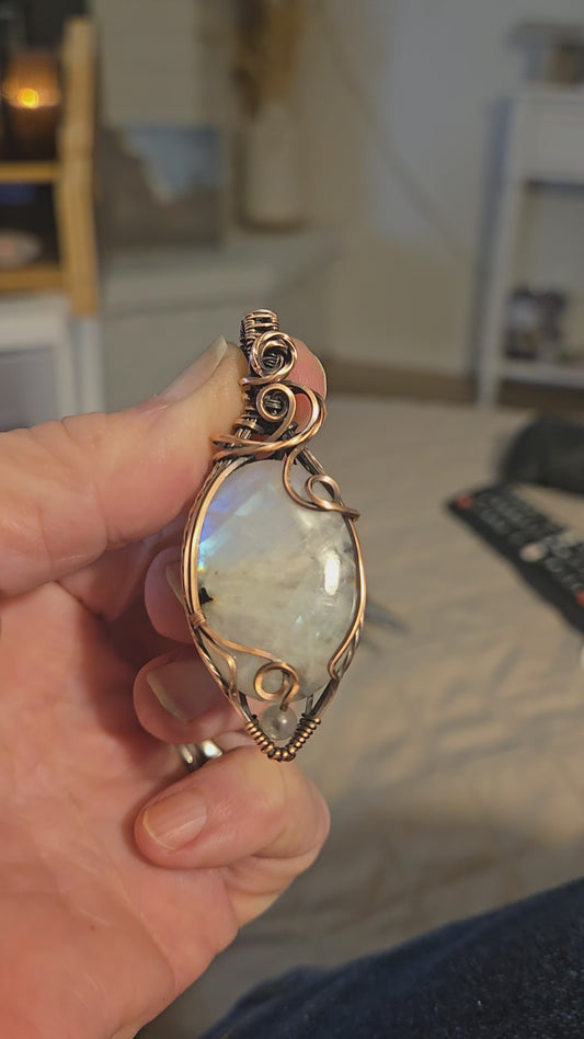 Moonstone in Antiqued Copper Wire