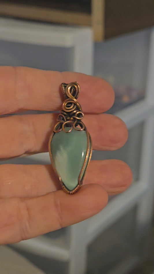 Hemimorphite in Antiqued Copper Wire