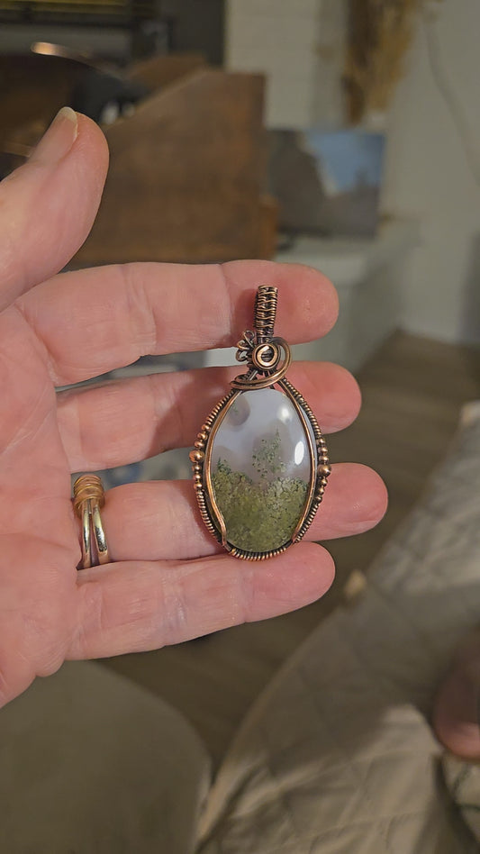 Moss Agate in Oxidized Copper Wire