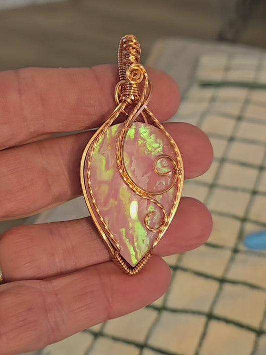 Aurora Plume Agate Doublet in Antiqued Copper Wire