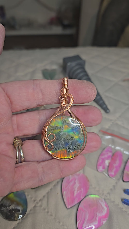 Aurora Marcasite Doublet in Antiqued Copper Wire