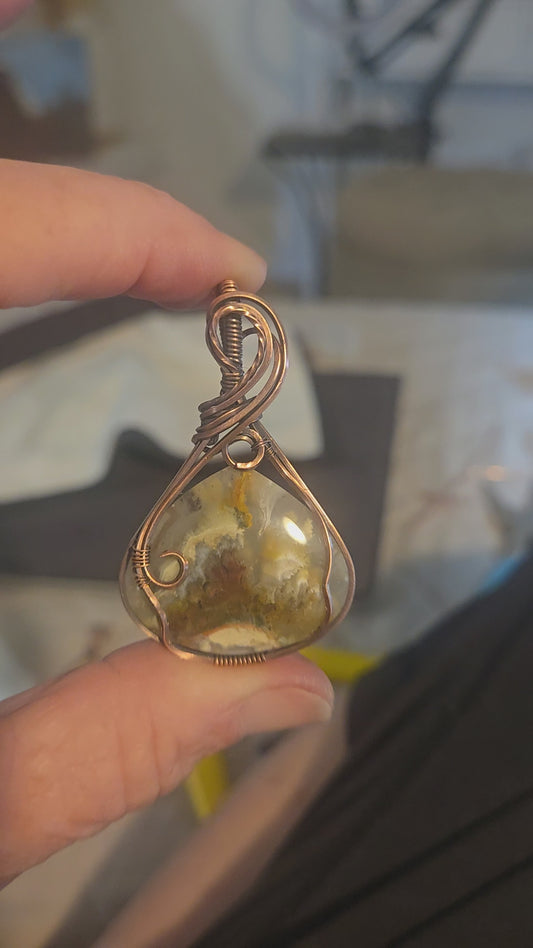 Moss Agate in Oxidized Copper Wire