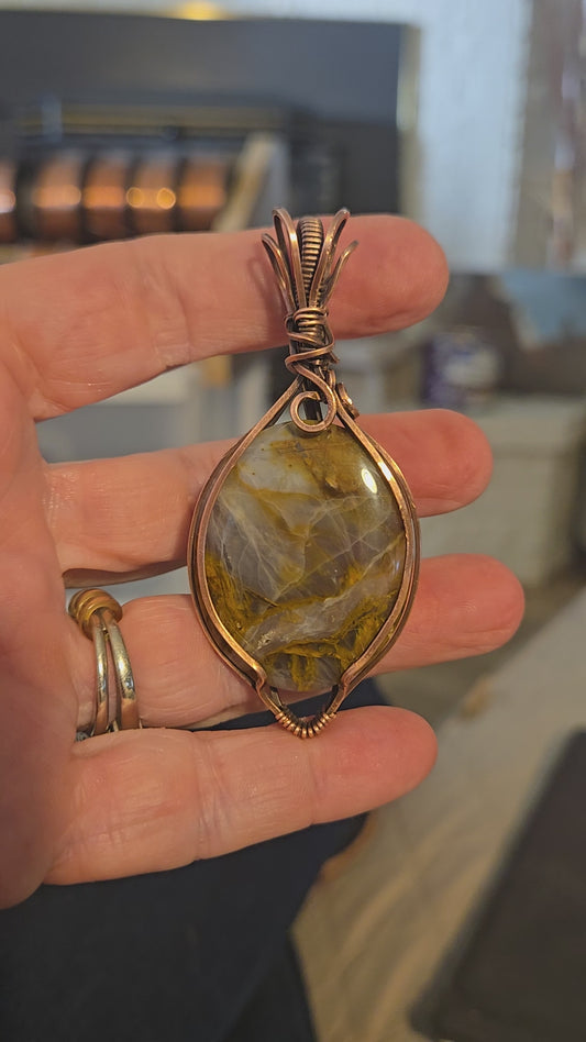 Common Opal in Antiqued Copper Wire