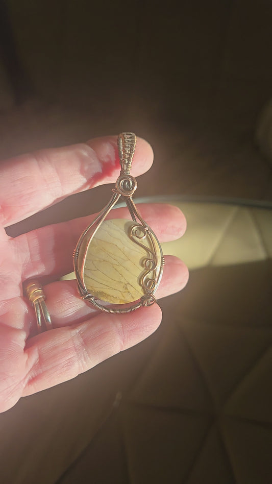 Crazy Lace Agate in Antiqued Copper Wire