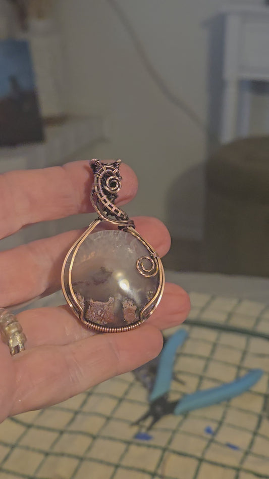 Moss Agate in Antiqued Copper Wire