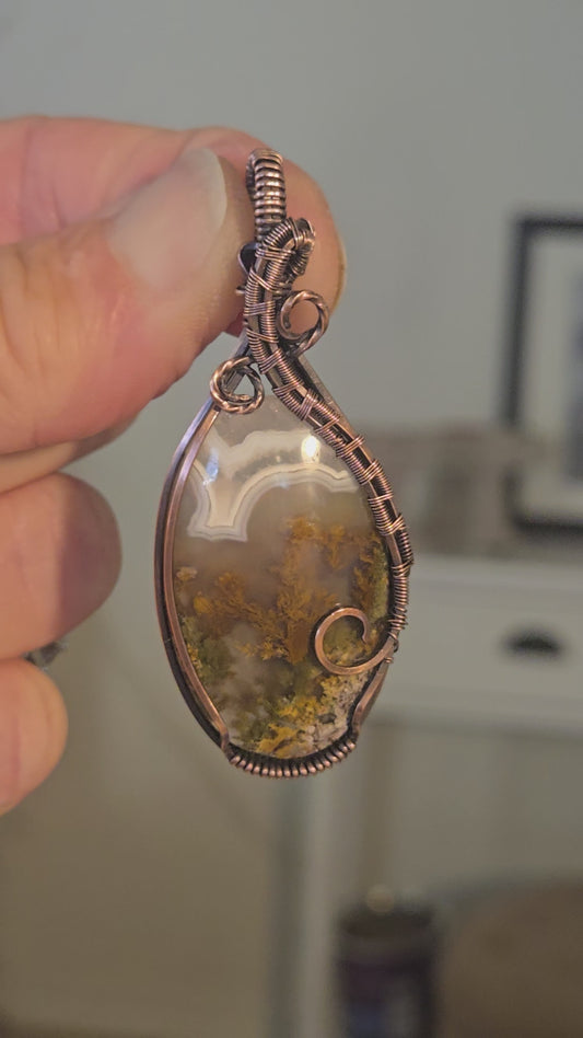 Moss Agate in Oxidized Copper Wire