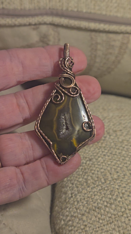 Druzy Moss Agate in Antiqued Copper Wire