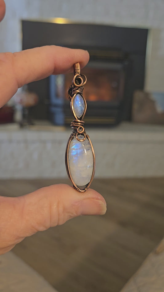 Double Moonstone in Antiqued Copper Wire
