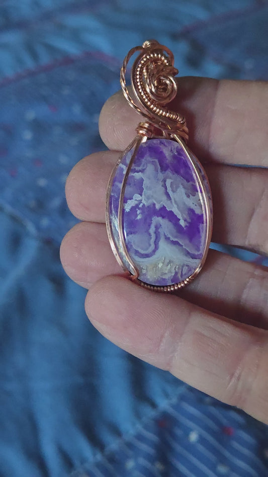 Aurora Plume Agate Doublet in Antiqued Copper Wire