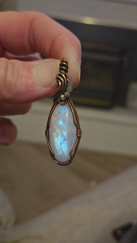 Moonstone in Antiqued Copper Wire