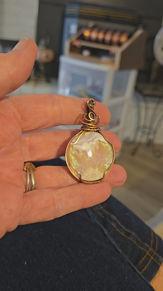 Aurora Plume Agate Doublet in Antiqued Copper Wire