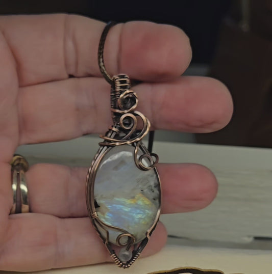 Moonstone in Antiqued Copper Wire