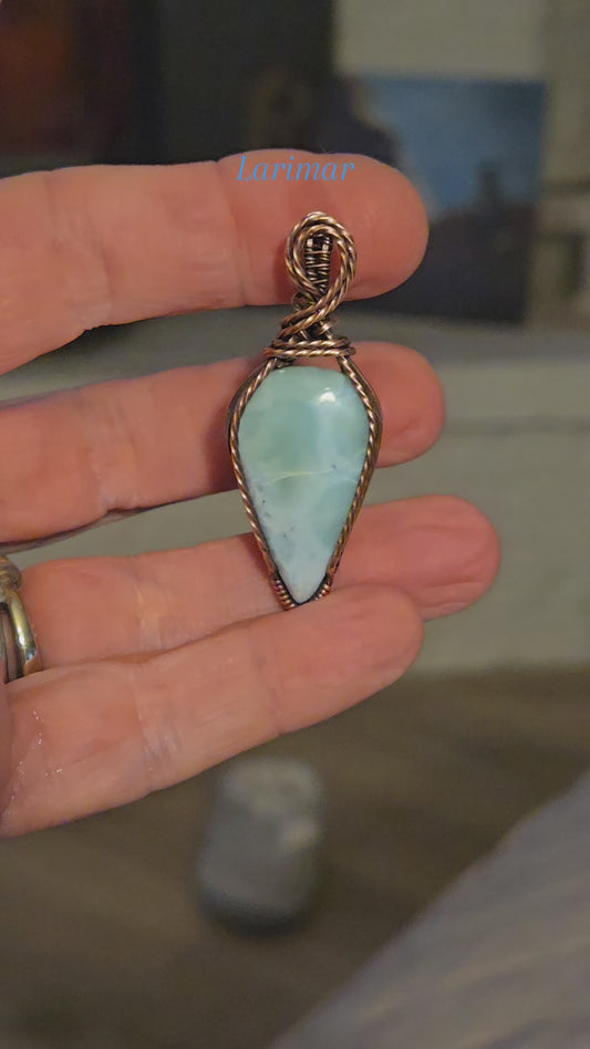 Gorgeous Larimar in Antiqued Copper Wire
