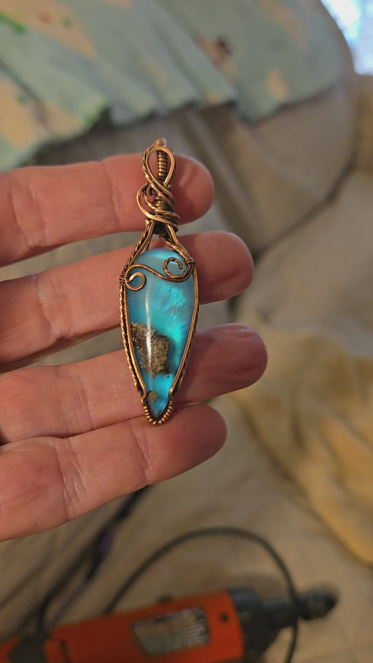 Moss Agate Doublet in Antiqued Copper Wire