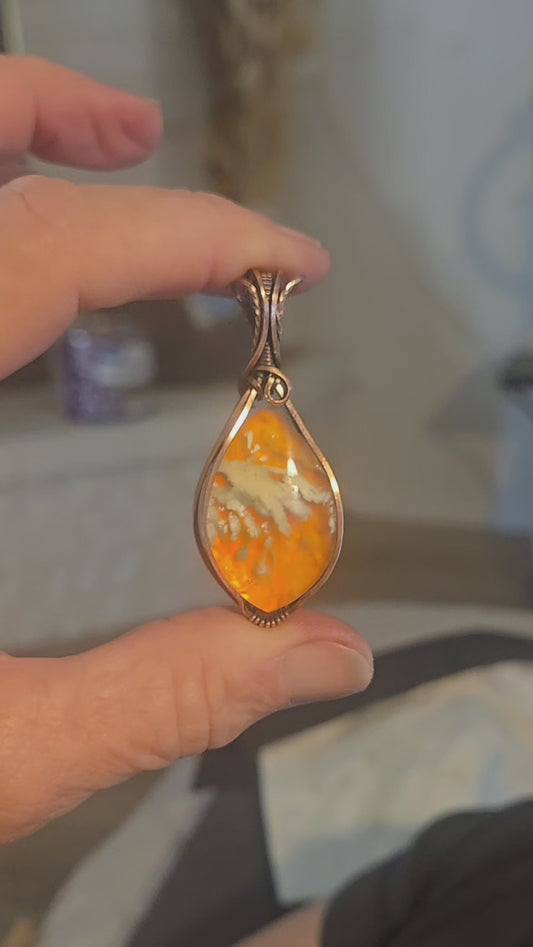 Aurora Plume Agate Doublet in Antiqued Copper Wire