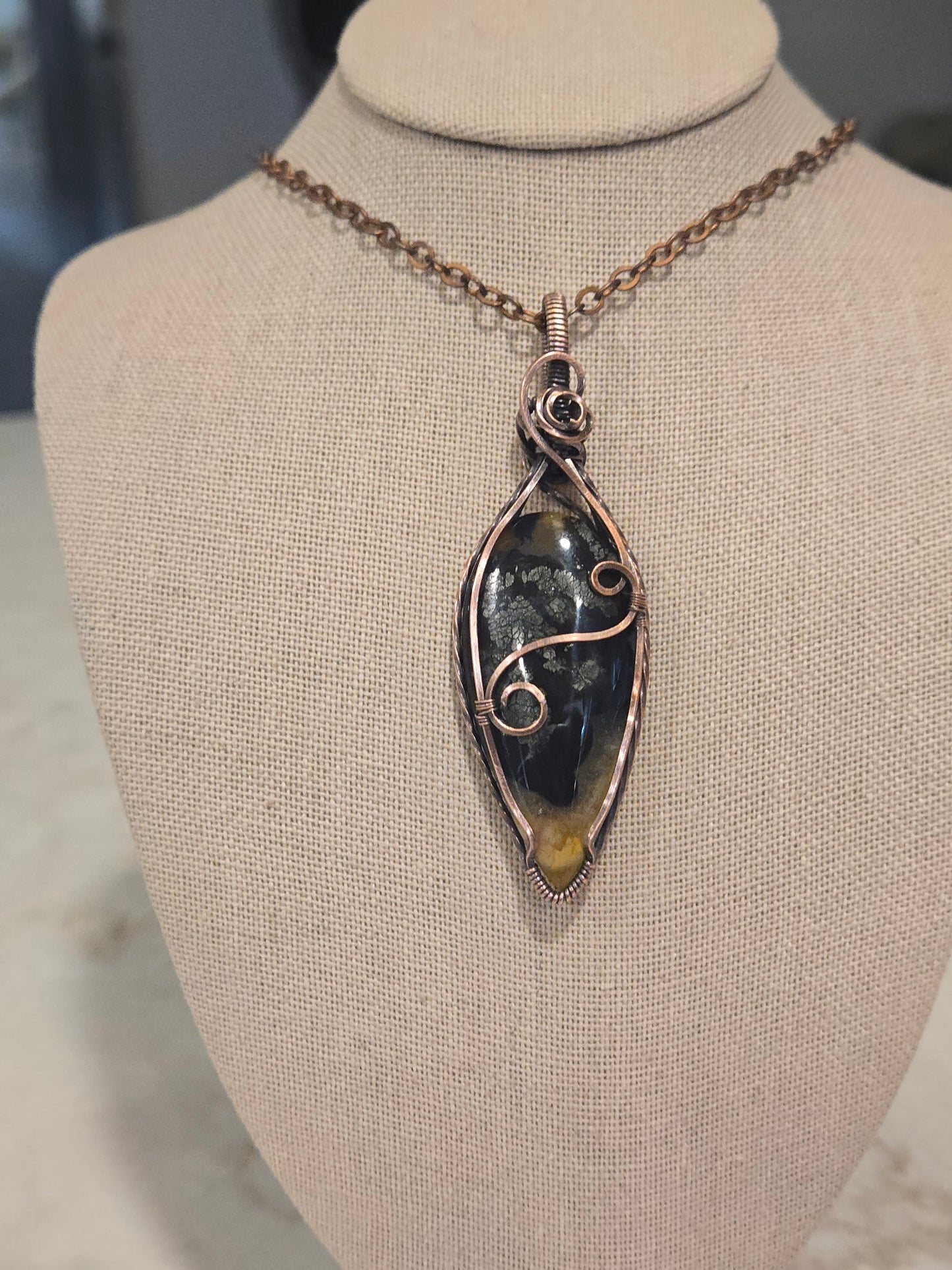 Black Marcasite in Antiqued Copper Wire