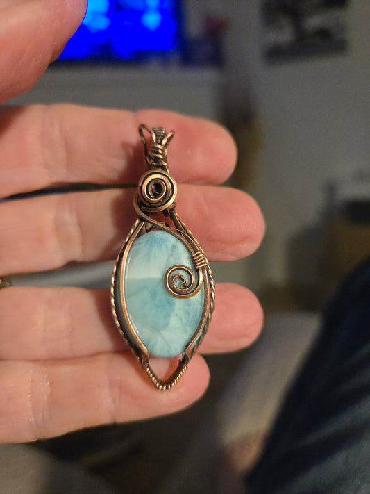 Gorgeous Larimar in Antiqued Copper Wire