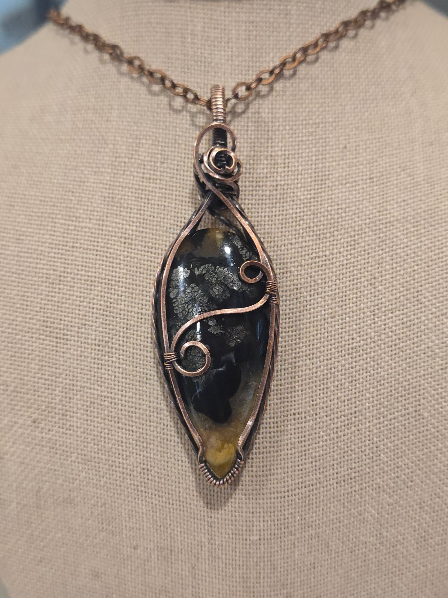 Black Marcasite in Antiqued Copper Wire