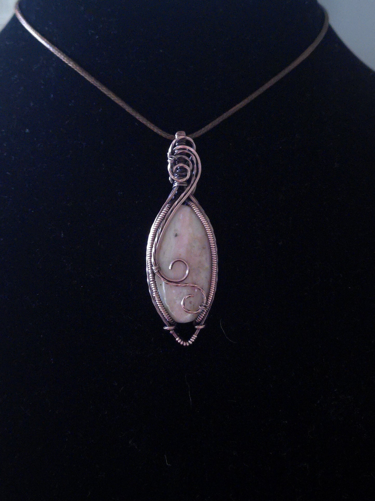 Pink Opal in Antiqued Copper Wire