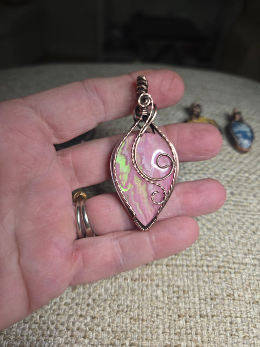 Aurora Plume Agate Doublet in Antiqued Copper Wire
