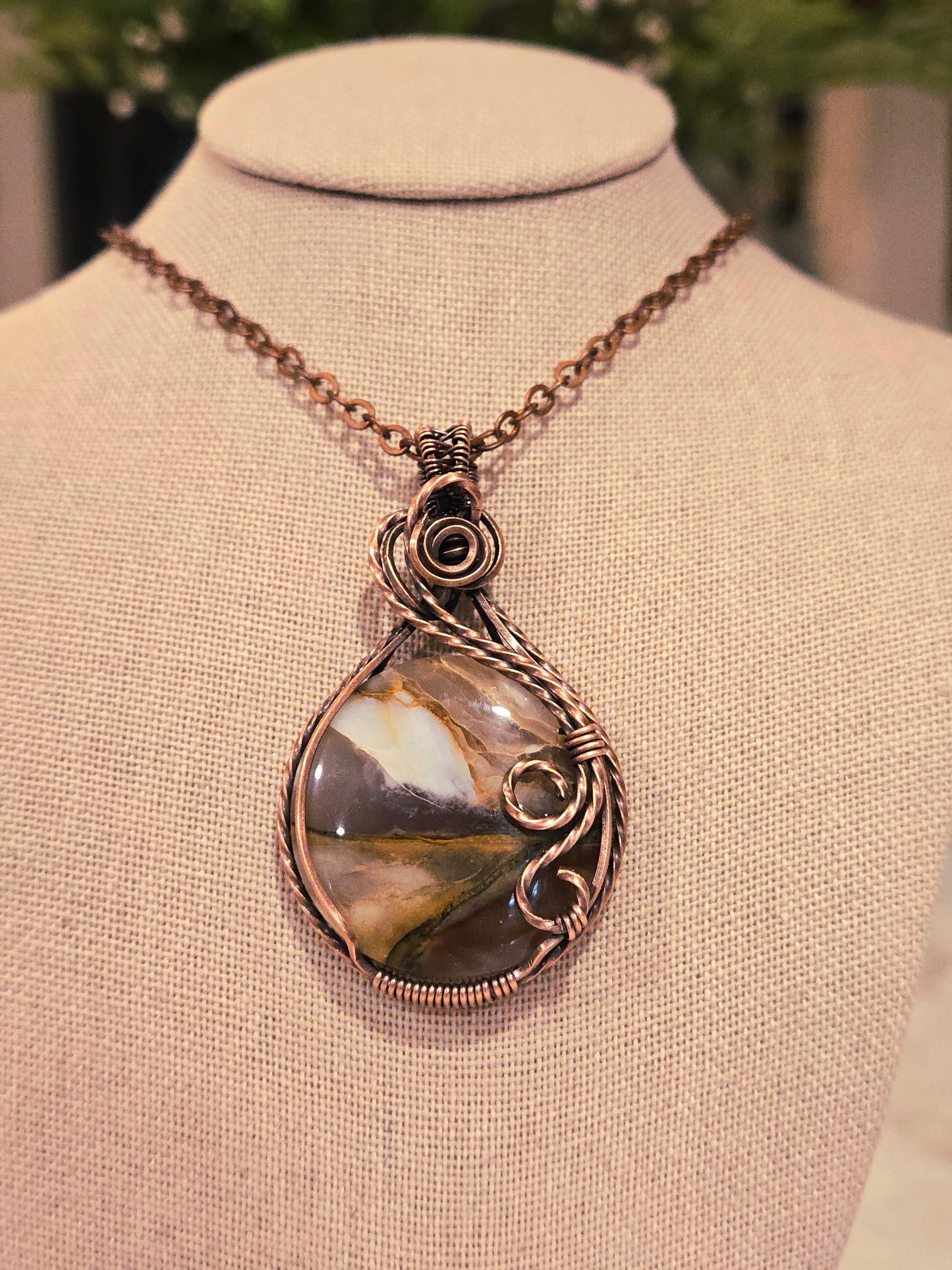 Common Opal in Antiqued Copper Wire