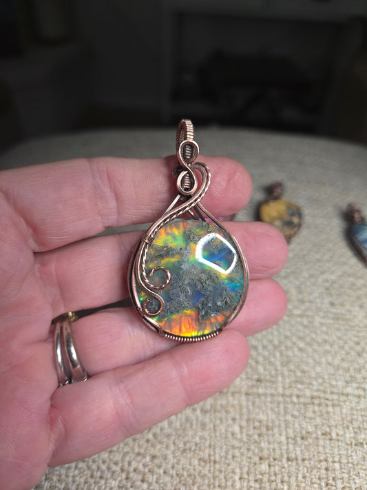 Aurora Marcasite Doublet in Antiqued Copper Wire