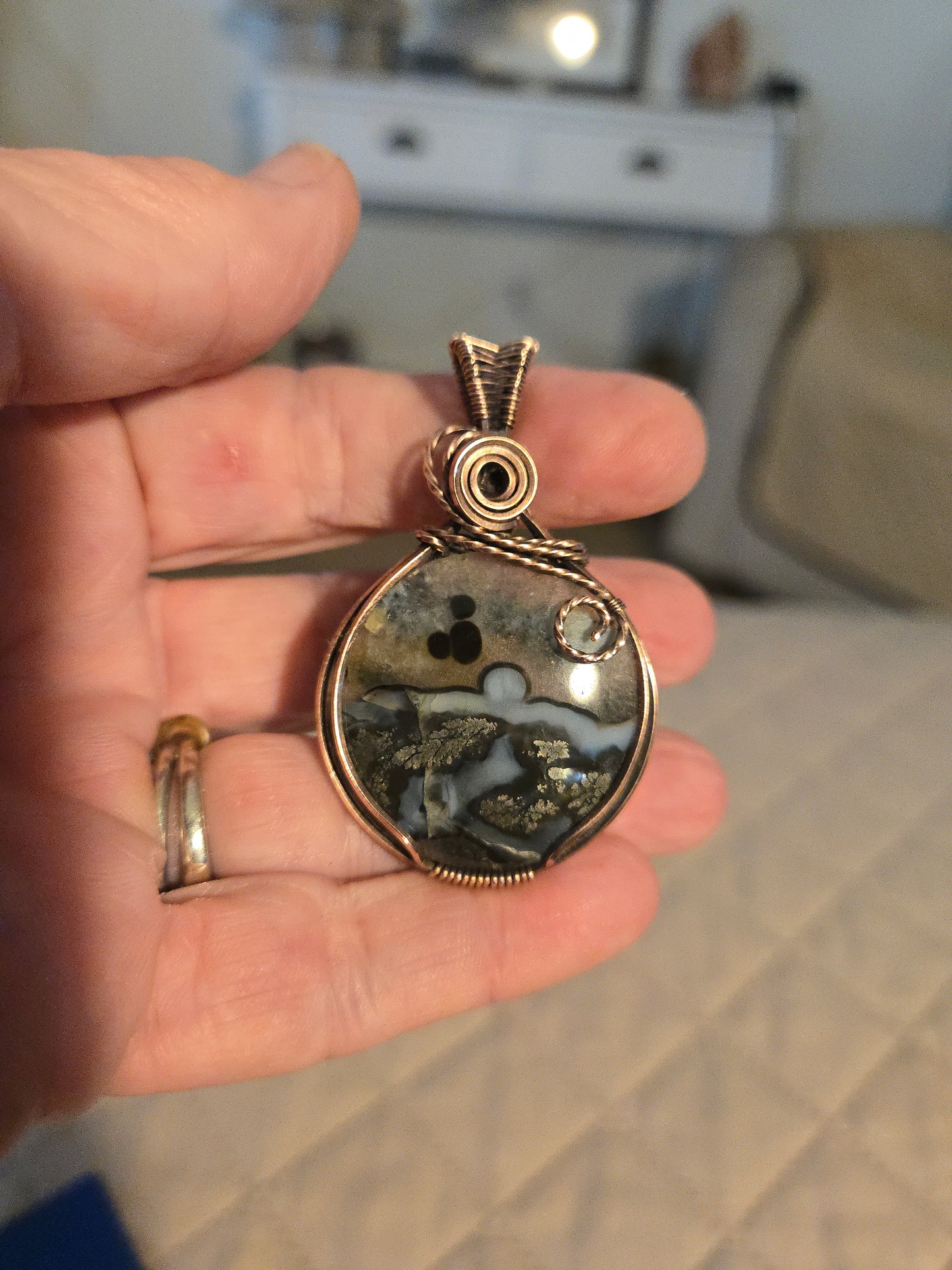 Black Marcasite in Antiqued Copper Wire