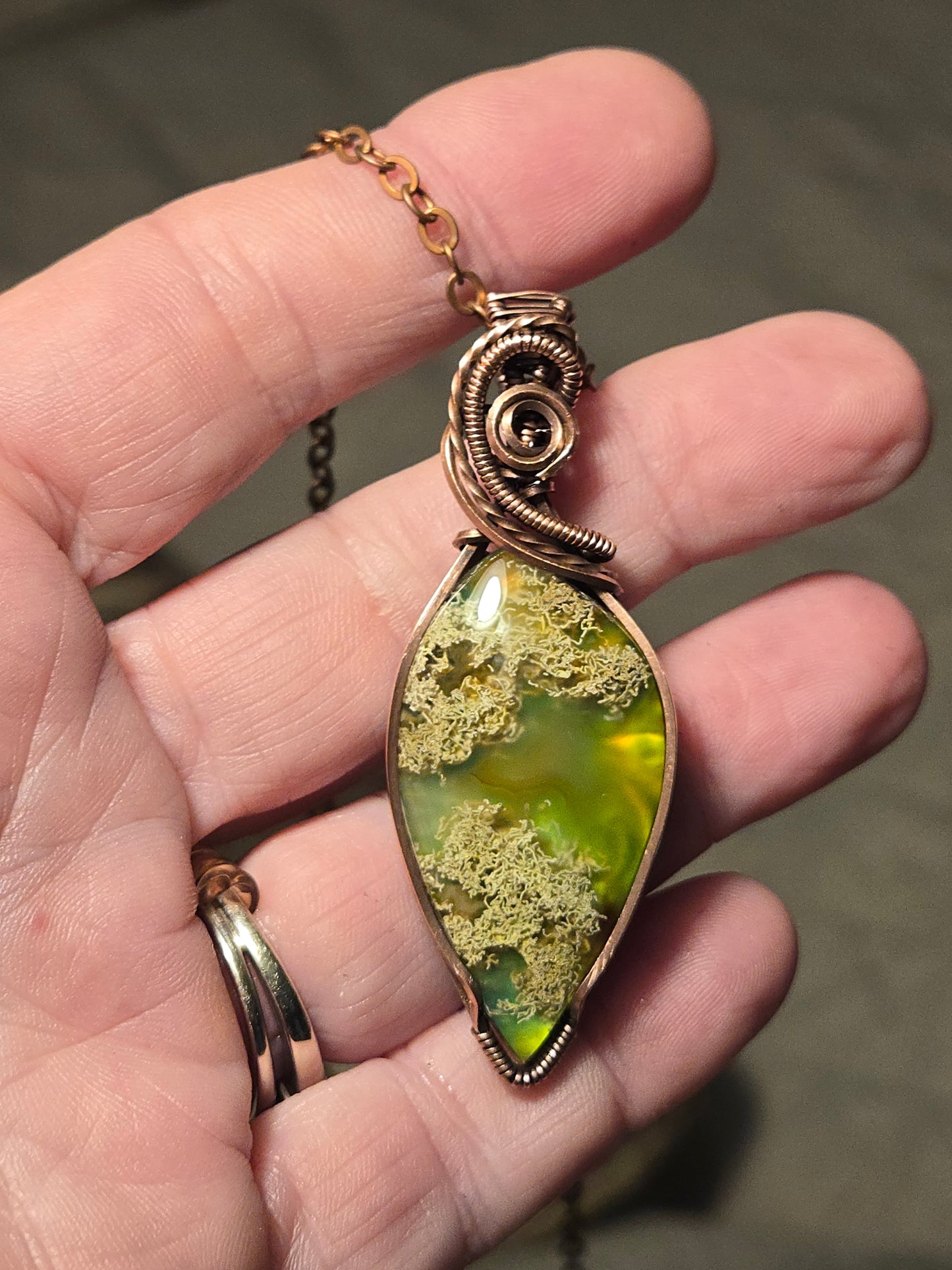 Moss Agate Doublet in Antiqued Copper Wire