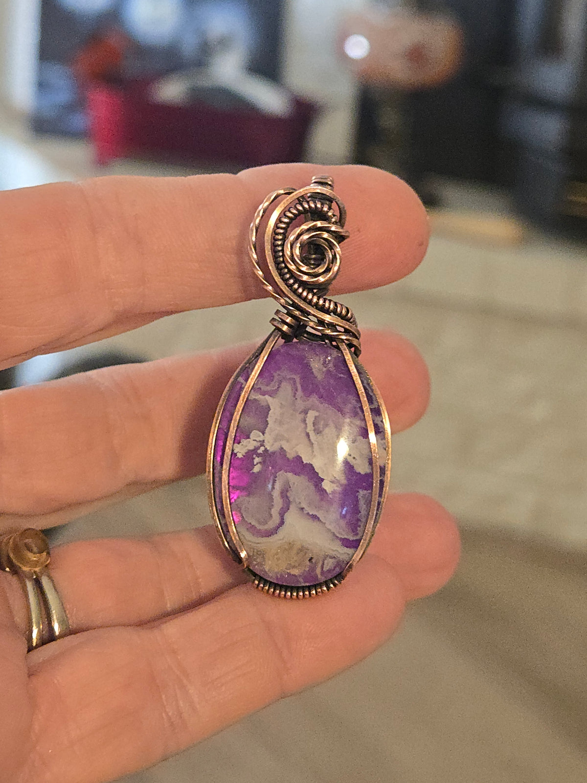Aurora Plume Agate Doublet in Antiqued Copper Wire