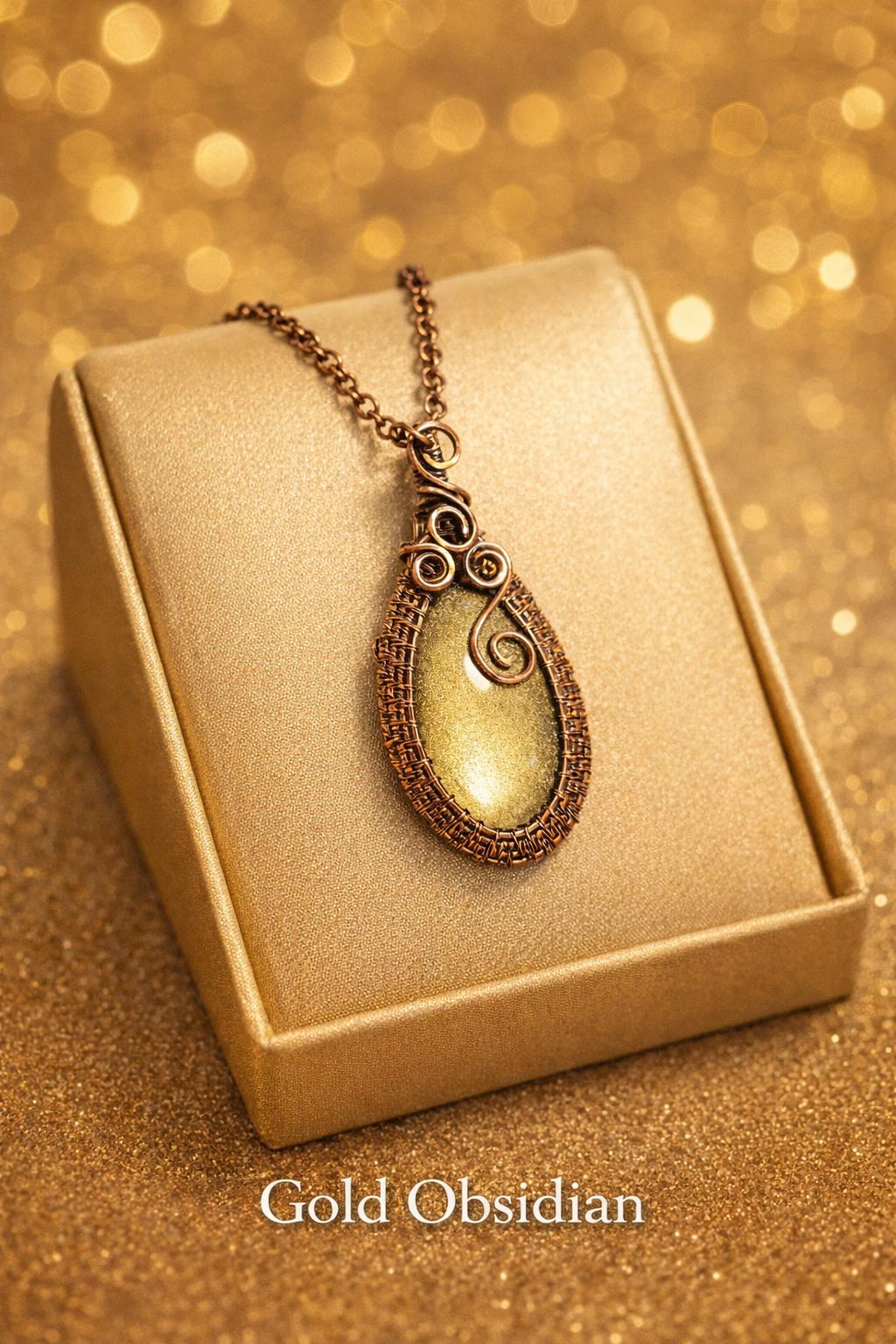 Gold Obsidian in Oxidized Copper Wire